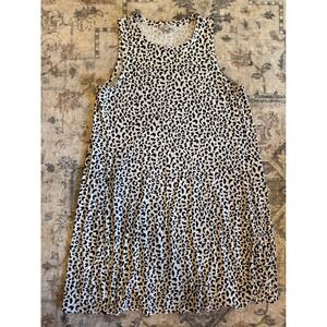 Loft Outlet Womens XL Leopard Print Sleeveless Swing Dress White Black Animal